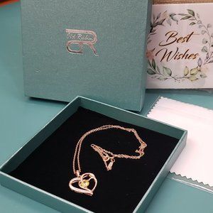Sterling Silver 925 Rose Gold Double Heart Citrine jeweled necklace, NWT